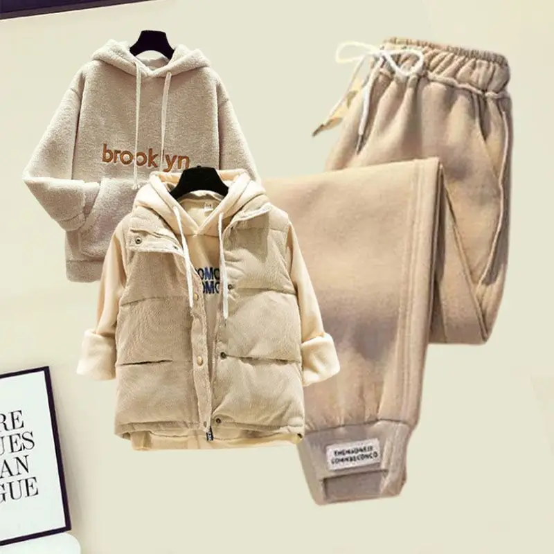 

Женский спортивный костюм с капюшоном, повседневный флисовый костюм из трех предметов, G401