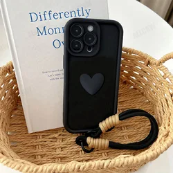 Stylish 3D Love Heart Phone Case with Lanyard Attachment - Elegant Protective Cover for Huawei Nova 5 (Black)
