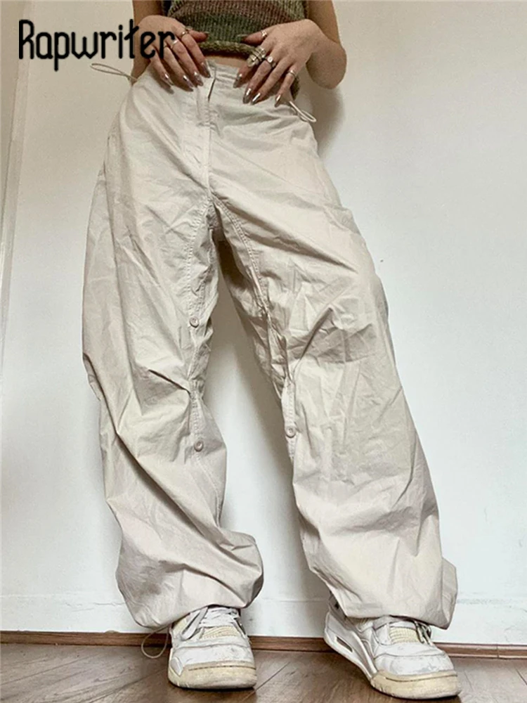 

Rapwriter Drawstring Wide Leg Baggy Pants Casual Pocket Cargo Pants Low Rise Hippie Streetwear Grunge Vintage Sweat Jogger Pants