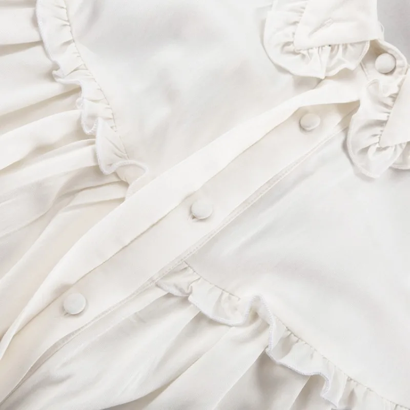 Camisas sueltas con volantes para mujer, primavera 2025, camisa blanca de cuello alto de manga larga para mujer, camisa informal de calle de gran tamaño para mujer