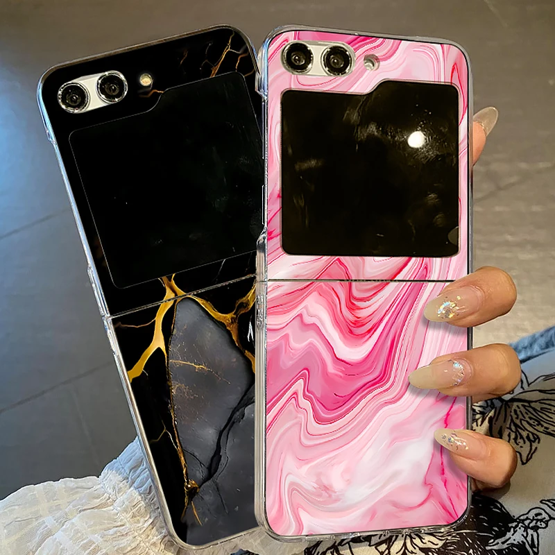 Marble Pattern Transparent Hard Phone Case - Clear Folding Cover