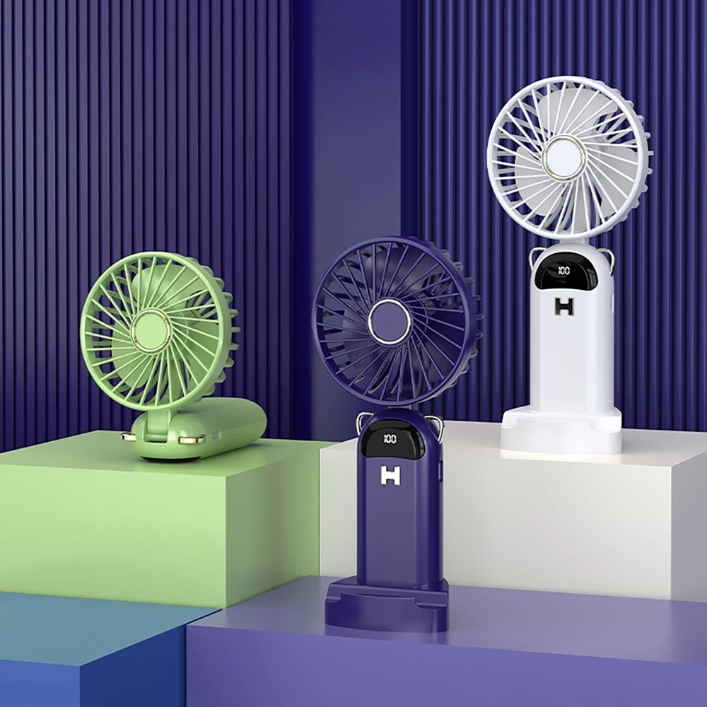 

2200mAh Handheld Mini Fan Foldable Portable Neck Hanging Fans USB Rechargeable Fan with Phone Stand and Display Screen