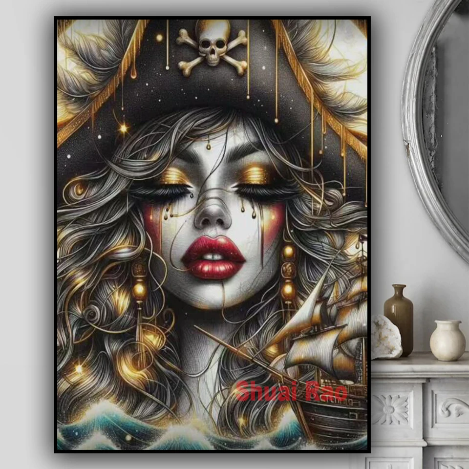 고대 캐리비안 여성 해적 및 보트 다이아몬드 페인팅, 2024 DIY 쥬얼리, 크로스 스티치 풀 다이아몬드, 모자이크 아트, 홈 데코, 신제품 