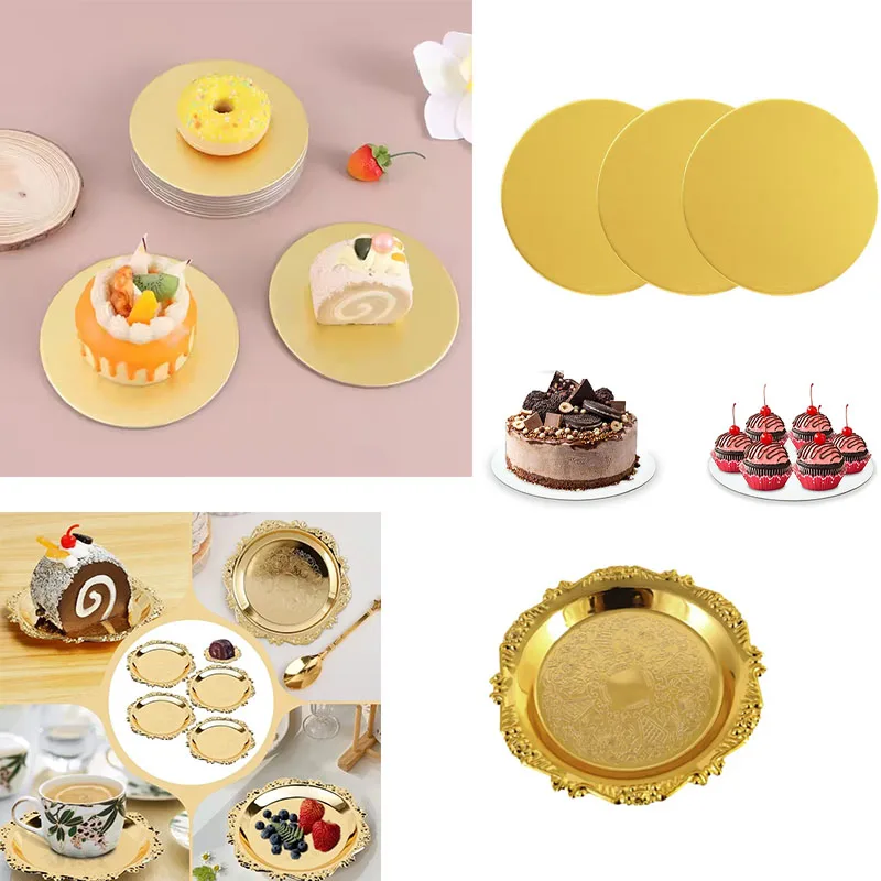 Golden Decorative Serving Trays Elegant Snack Plates Fruit Dishes Retro Metal Dessert Trays Wooden Nut Platters Cake Home Decor