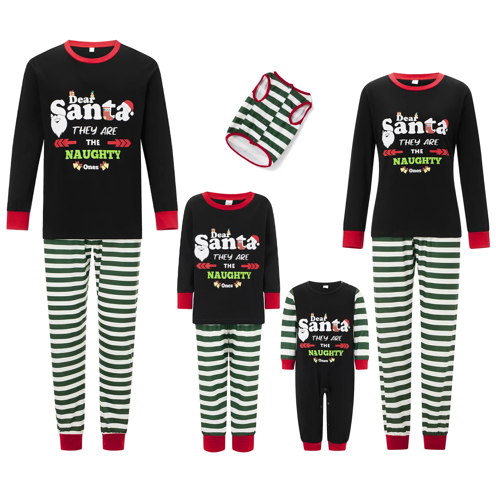 thumbnail image 1 of Conjunto de pijamas familiares navideños a juego, camiseta de manga larga con estampado de letras y pantalones a rayas, ropa de dormir para estar en casa 2024, 1 of 5