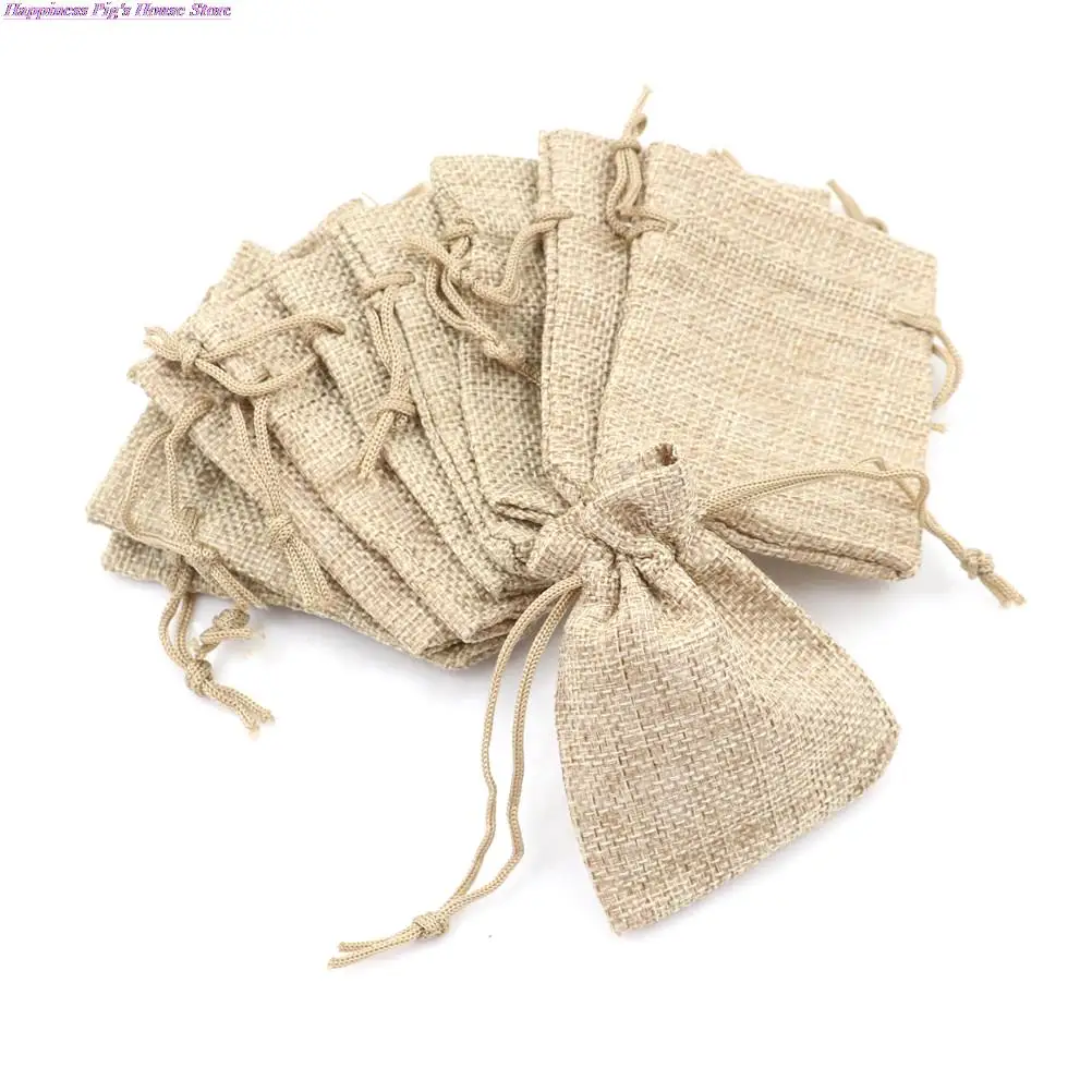 10 Burlap Bags With Drawstring 7x9cm Rustic Gift Bag Bulk Pack For Mugs