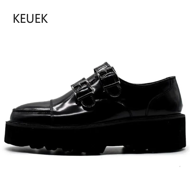 

New Designer Shoes Men Loafers Black Genuine Leather Thick Sole Casual Dress Work Oxfords Male Outdoor Flat Platform Moccasin 5C