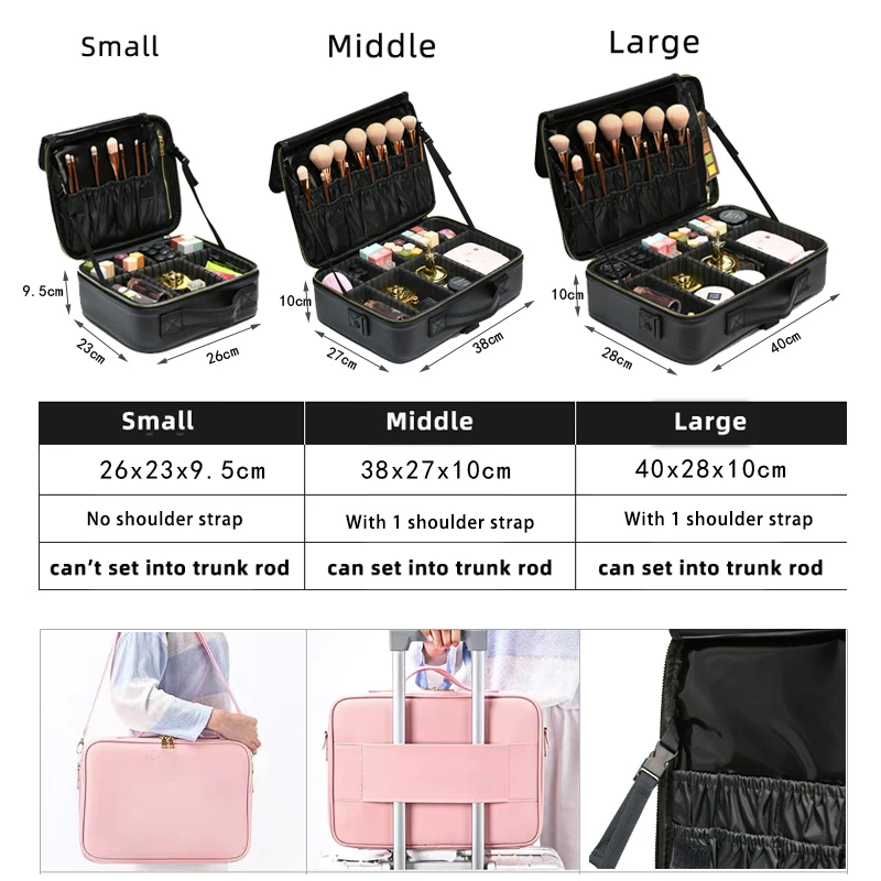 Waterproof PU Leather Cosmetic Bag Professional Large Capacity Storage Make up Handbag Case Travel Toiletry Makeup bag For Women 3