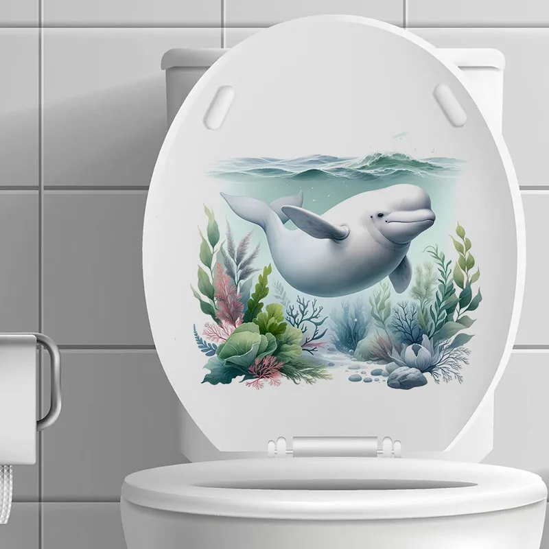 Beluga Whale 1pc Toilet Stickers,Wall Decal Removable, Reusable Vinyl Car Sticker for Toilet Lid, Bathroom Decor