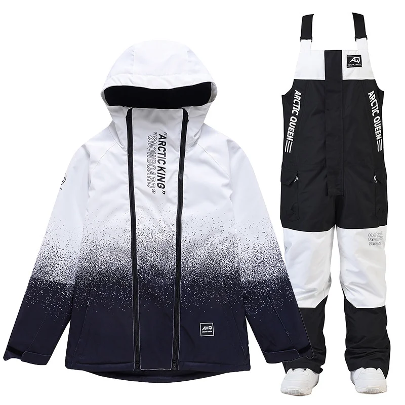 

High Quality Men Women Snowboarding Suit Jacket and Bib Pants Winter Warm Waterproof Ski Outfit Mountain Snowsuit New 2023