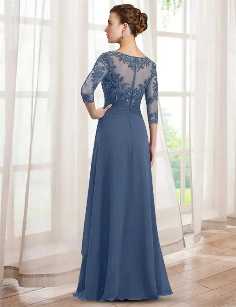 Mother of The Bride Dresses Elegant Wedding Party Dresses 3/4 Sleeve Floor Length Lace with Ruffles Appliques Cheap Customized