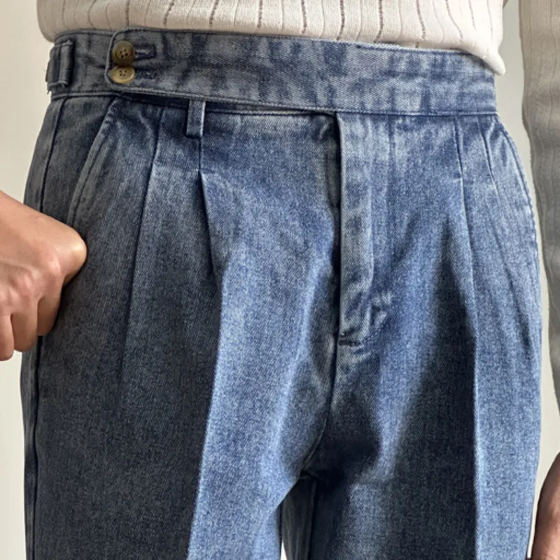 Straight Tube Loose Washed High Grade Business Pant Men Dress Trouser High Quality Double Pleated Jeans Straight Leg Pant Naples 2
