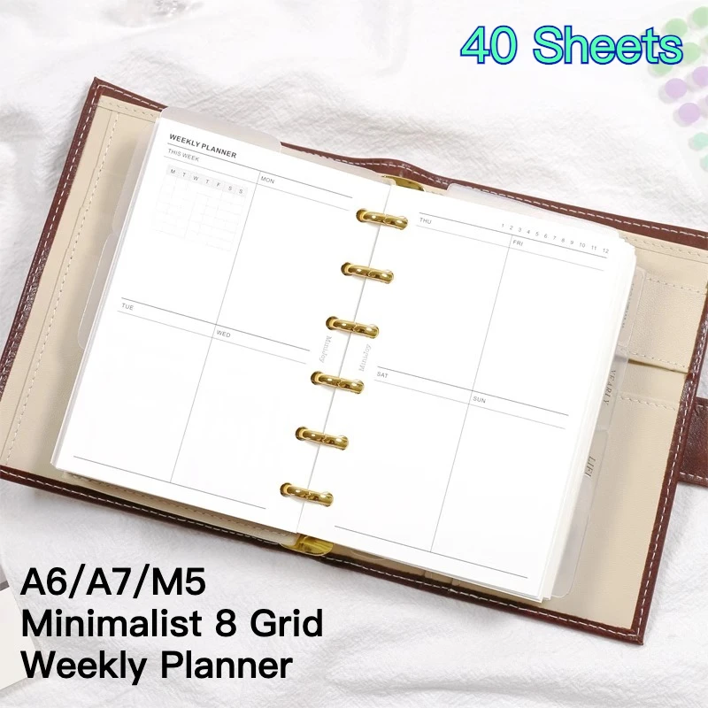 Minimalist Grid Weekly Planner Refill - Loose Leaf Notebook Journal Stationery Supplies