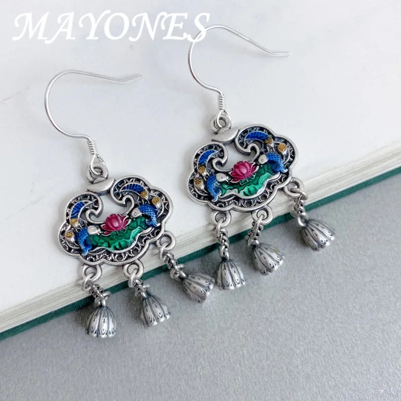 

Женские серьги-кисточки MAYONES из серебра 925 пробы с эмалью и лотосом