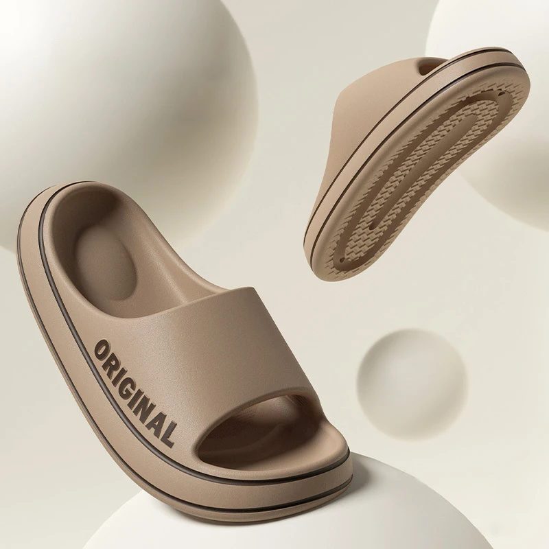 Feslishoet Women Letter Slippers Beach Slides Solid Color Mens Thick Sole Indoor Bathroom Anti Slip Shoes Summer Couple Sandals — view 2