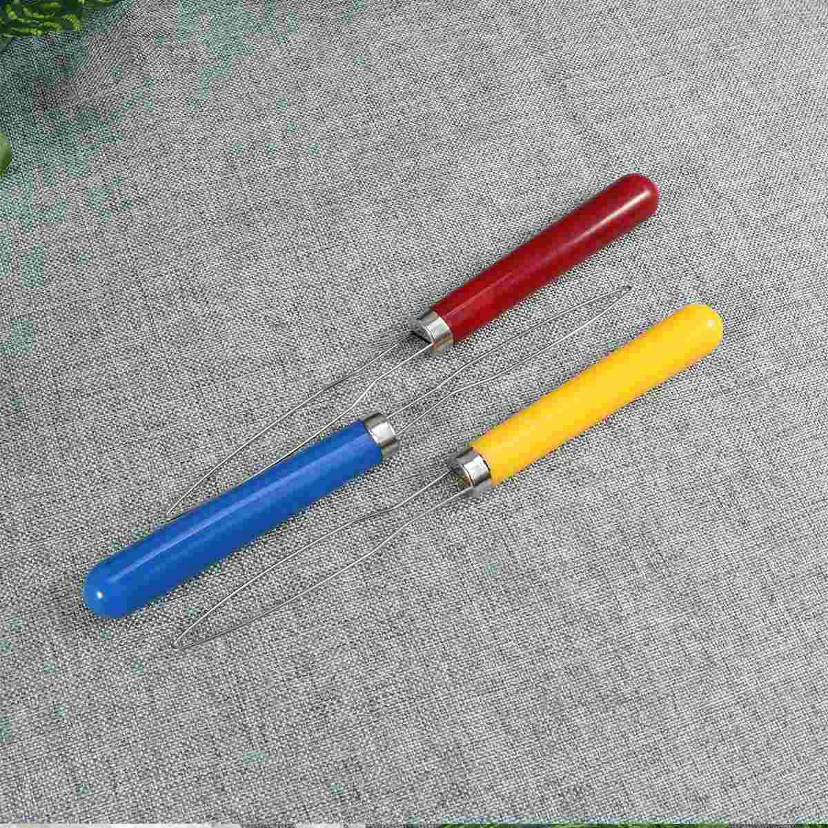 3Pcs Plastic Handle Stainless Steel Button Hook Helper Grip Button Hook Button Assist Device Red Pattern Yellow Pattern Blue