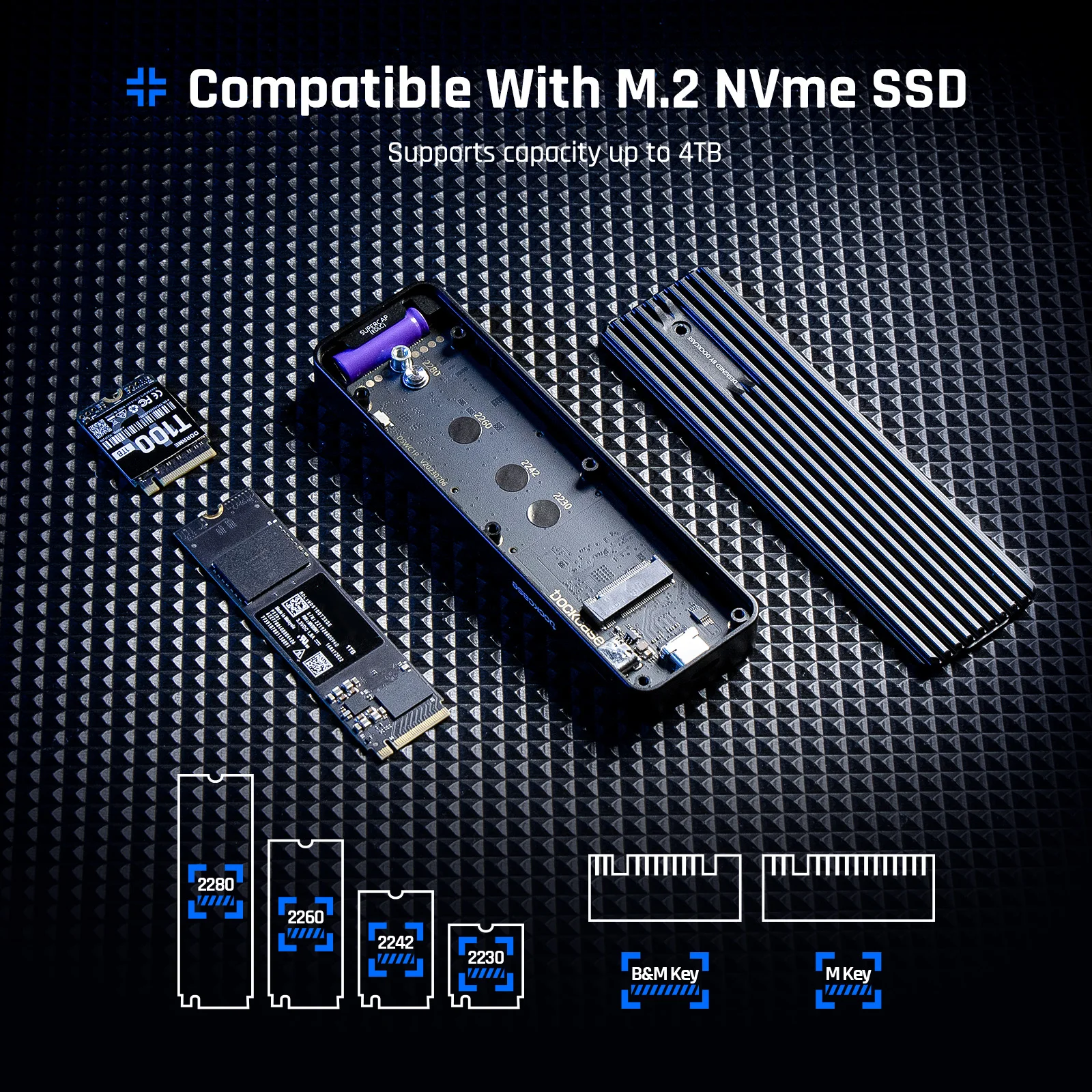 Dockcase Smart 2280 M.2 NVMe SSD Enclosure Cyber ​​Design Explorer Edition With LCD Display Max 10GBps Type-C hdd enclosure,hard disk case,external hard drive housing,m2 ssd enclosure,external solid state drive