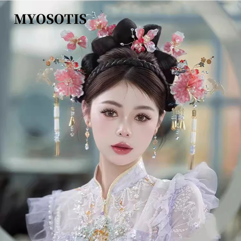

New 2024 Super Fairy Fashion Hair Accessories For Bride Pink Liquid-made Flowers Hairpin Glazed Head Jewelries