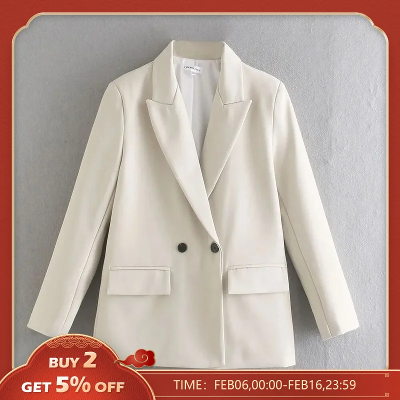 2023 blazer holgado de doble botonadura a la moda para mujer vintage con bolsillos de manga larga para mujer
