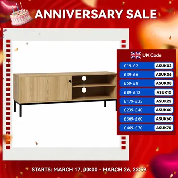 HOMCOM TV Stand Cabinet with Sliding Door for Living Room Natural