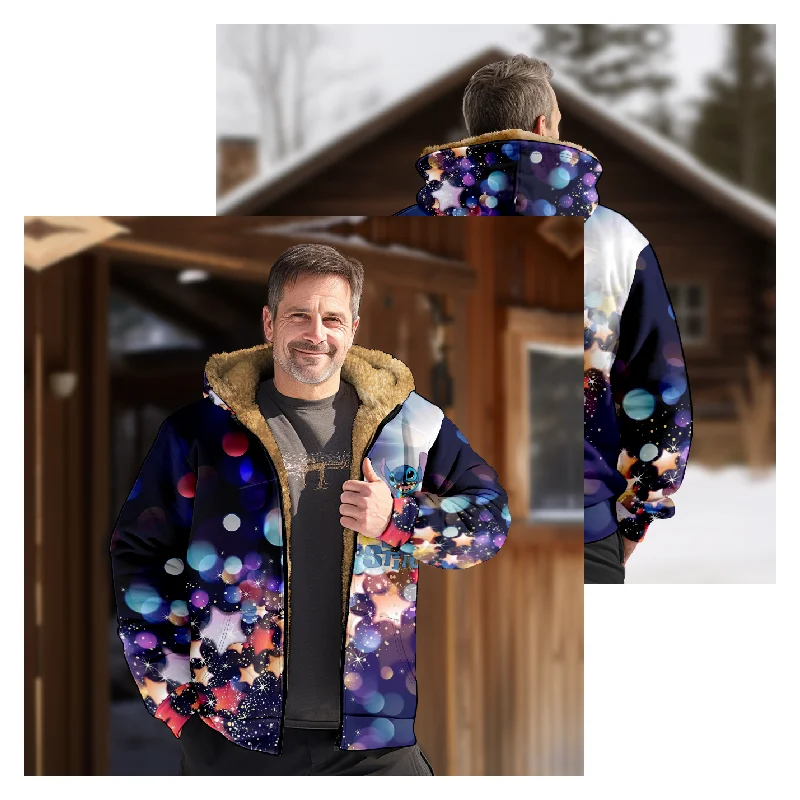 New starry sky Cotton Coat Hooded Sweater Casual Print Long Sleeve Zipper Sweater Thick Cotton Coat Winter a01