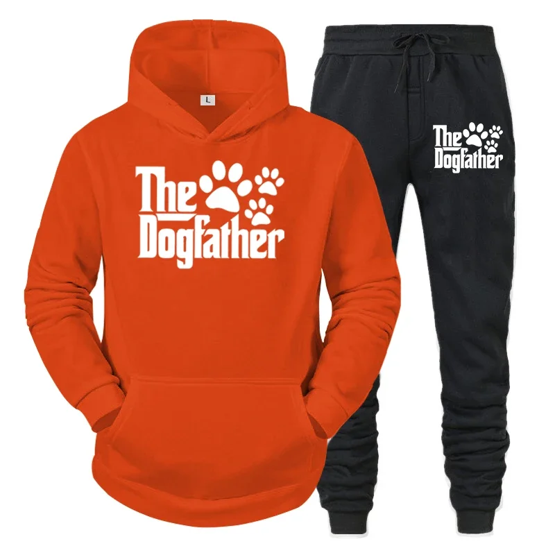 thumbnail image 1 of Sudadera con capucha y pantalón de manga larga con estampado divertido de pata de perro para hombre, conjunto de 2 piezas para amantes de los perros "The Dogfather", 1 of 5