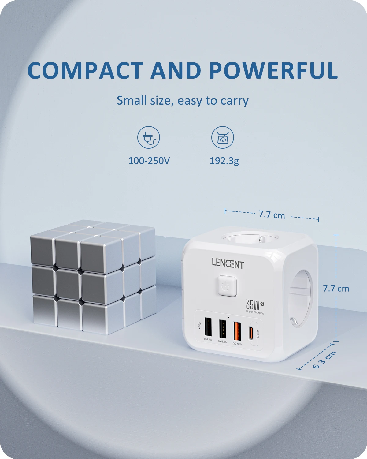 LENCENT EU Plug Power Strip Wall Socket With 3 AC+3 USB QC 18W +1 Type C PD 35W Fast Charger Adapter 7-in-1 Socket On/Off Switch_voghion.com