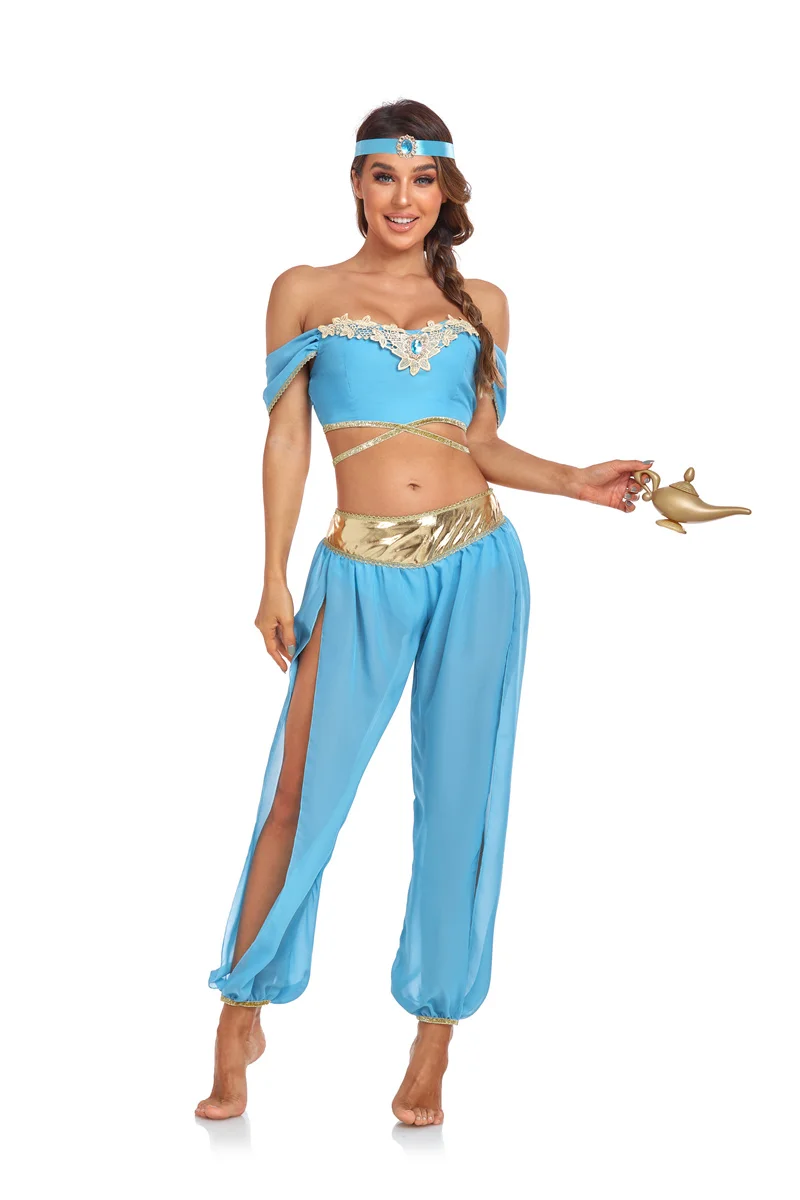 Delhee Girl's Princess Jasmine Costume Strap Top and Pants (Blue, 3T-8) :  Amazon.in: Clothing & Accessories