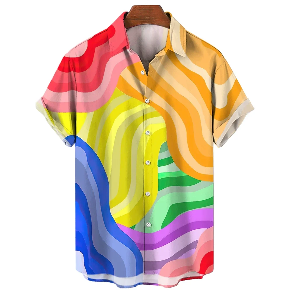 Hawaiian Men's Shirts Happy Pride Month Rainbow Design Summer Trends Casual Streetwear Men's Clothing Men's Short Sleeve Shirts 3
