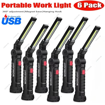 Portable COB LED Work Light USB Rechargeable LED Flashlight Inspection Lamp With Magnetic Hook Power Bank 18650 Battery Torch 1