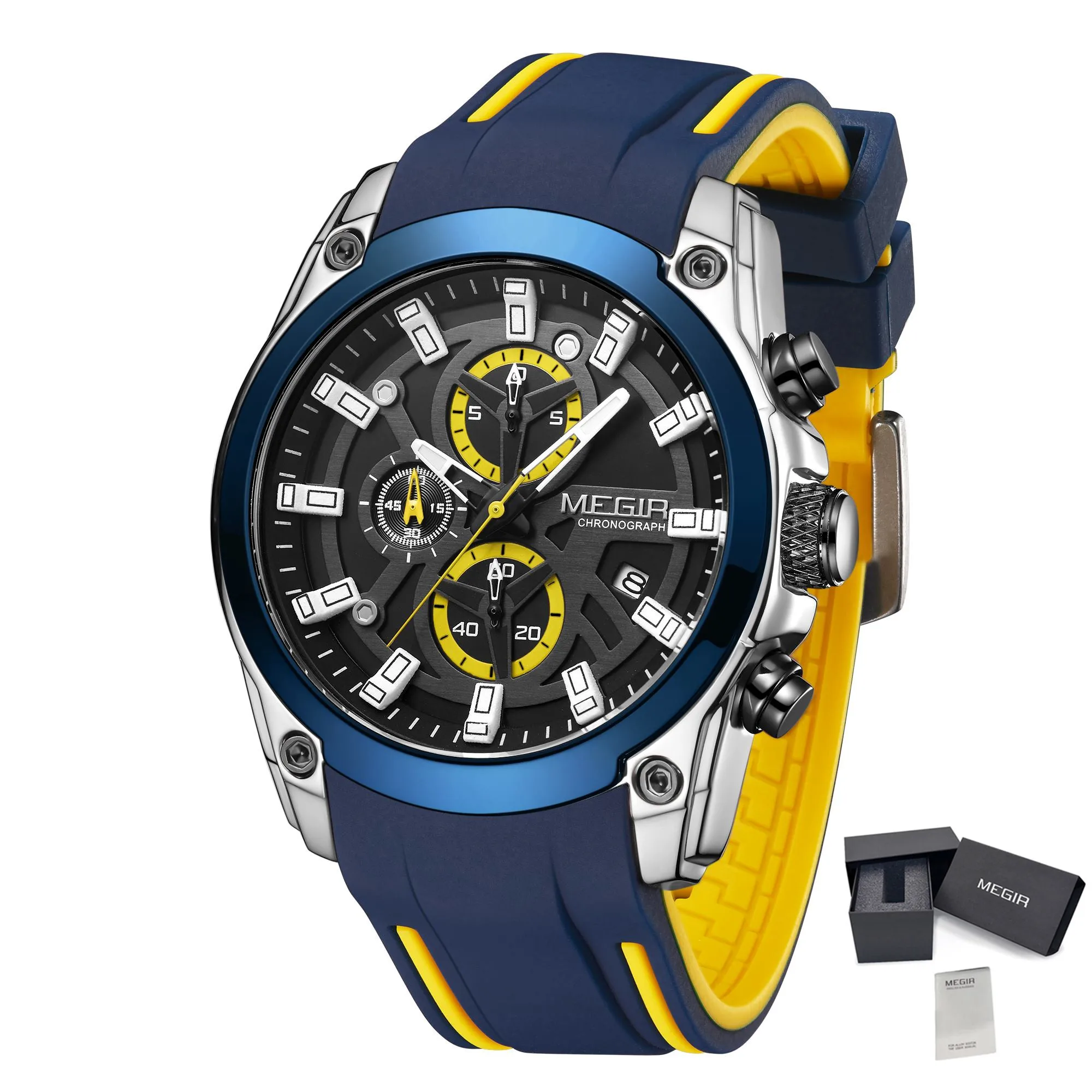 Luxury Chronograph Sport Watch for Men - Silicone Waterproof Large Dial Analog Quartz Wristwatch with Auto Date