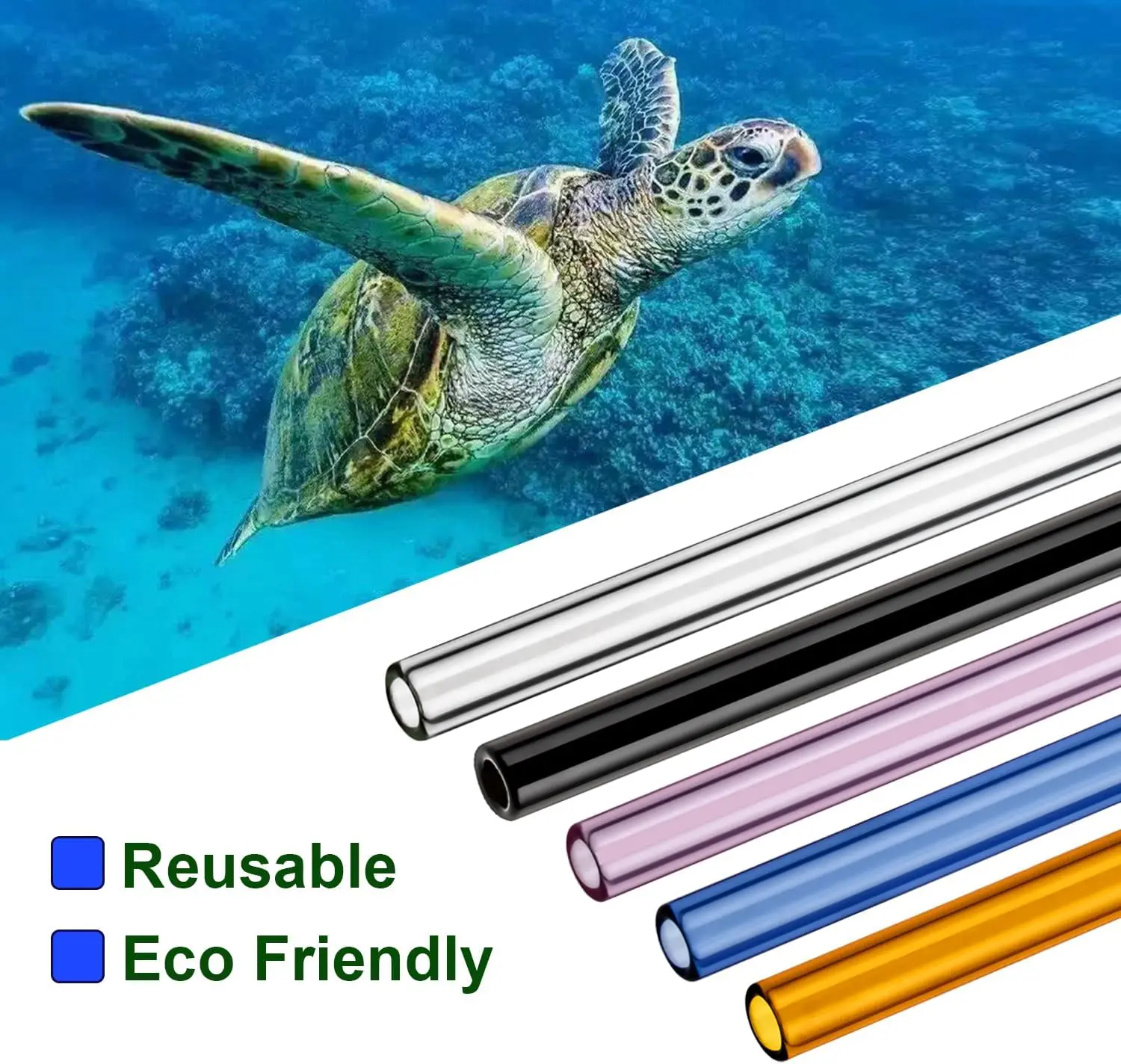 Borosilicate Glass Straws for 16 oz Tumbler, 9 inch 8mm BPA Free, Reusable Drinking Straws Clear Bent Skinny for Iced Coffee and