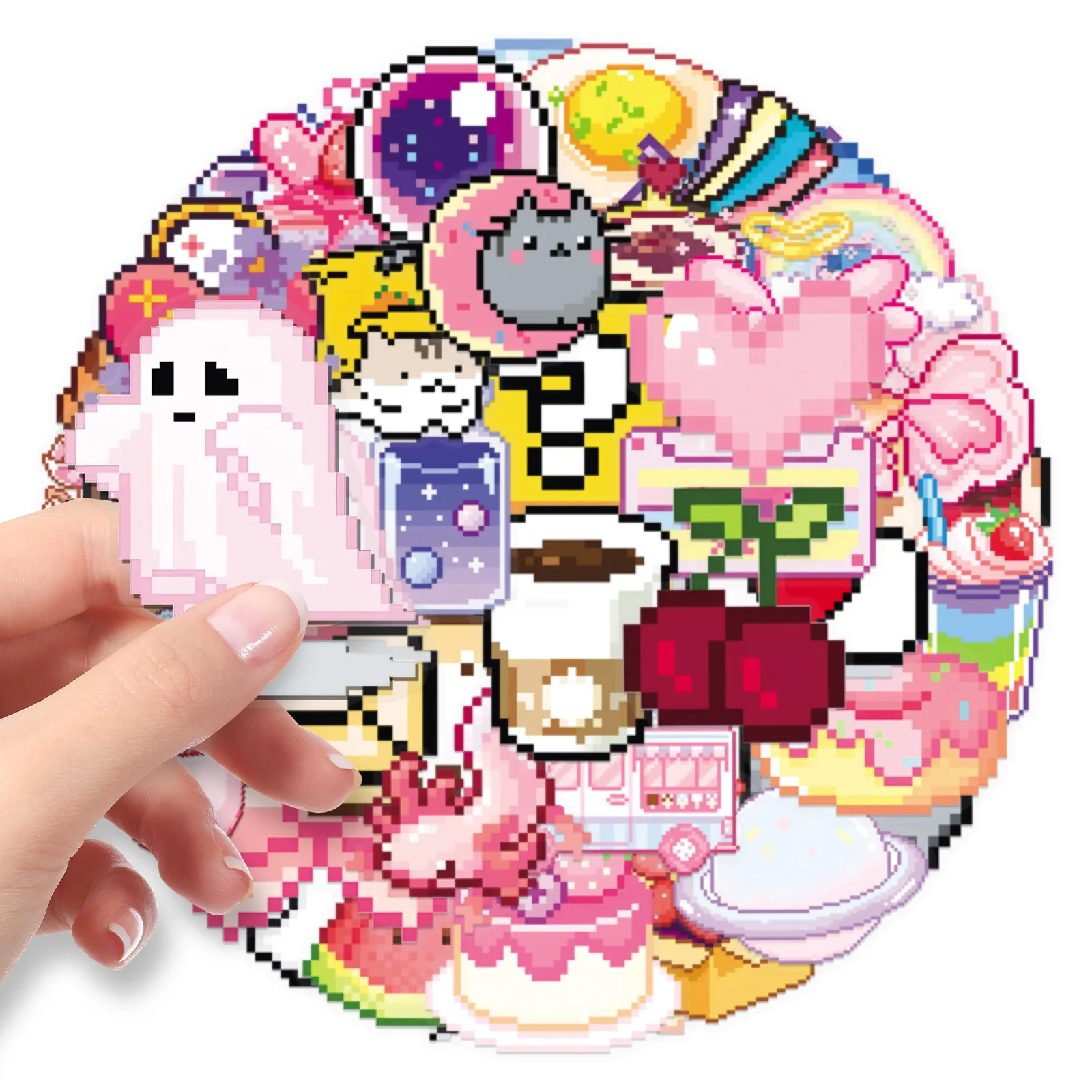 50Pcs Cute Pixel Game Stickers Kawaii Girls Cat DIY Stickers Scrapbooking Phone Luggage Skateboard Waterproof Decals - 3