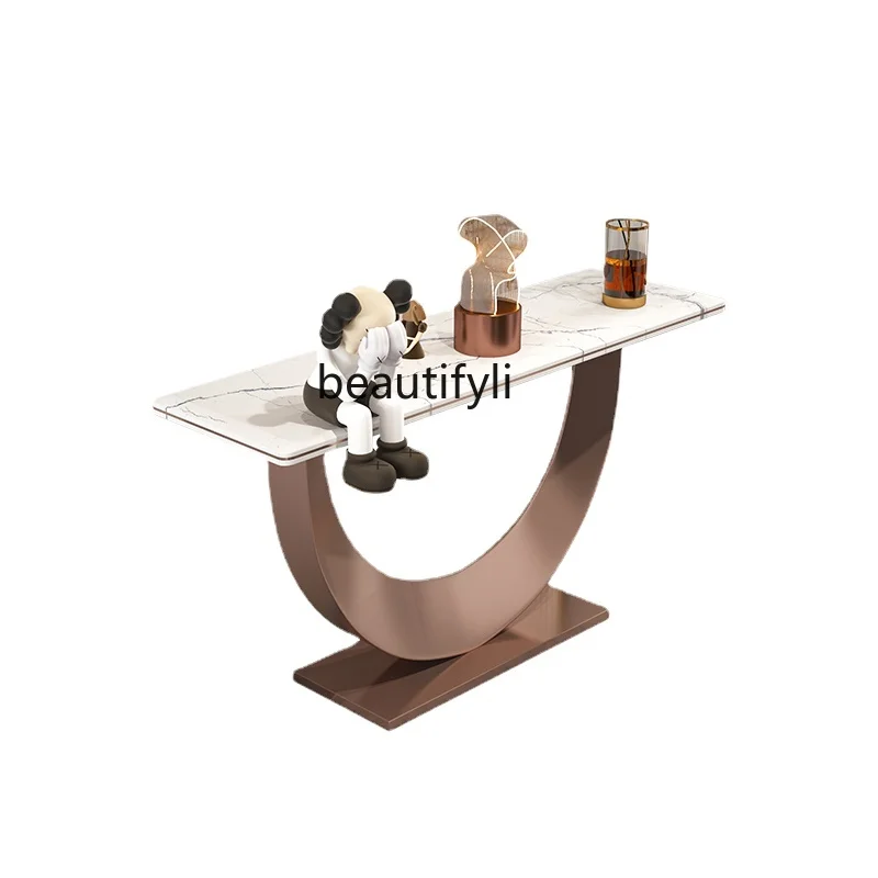 

zqItalian Affordable Luxury Style Entrance Cabinet Table Marble High-End Simple a Long Narrow Table Side View Table
