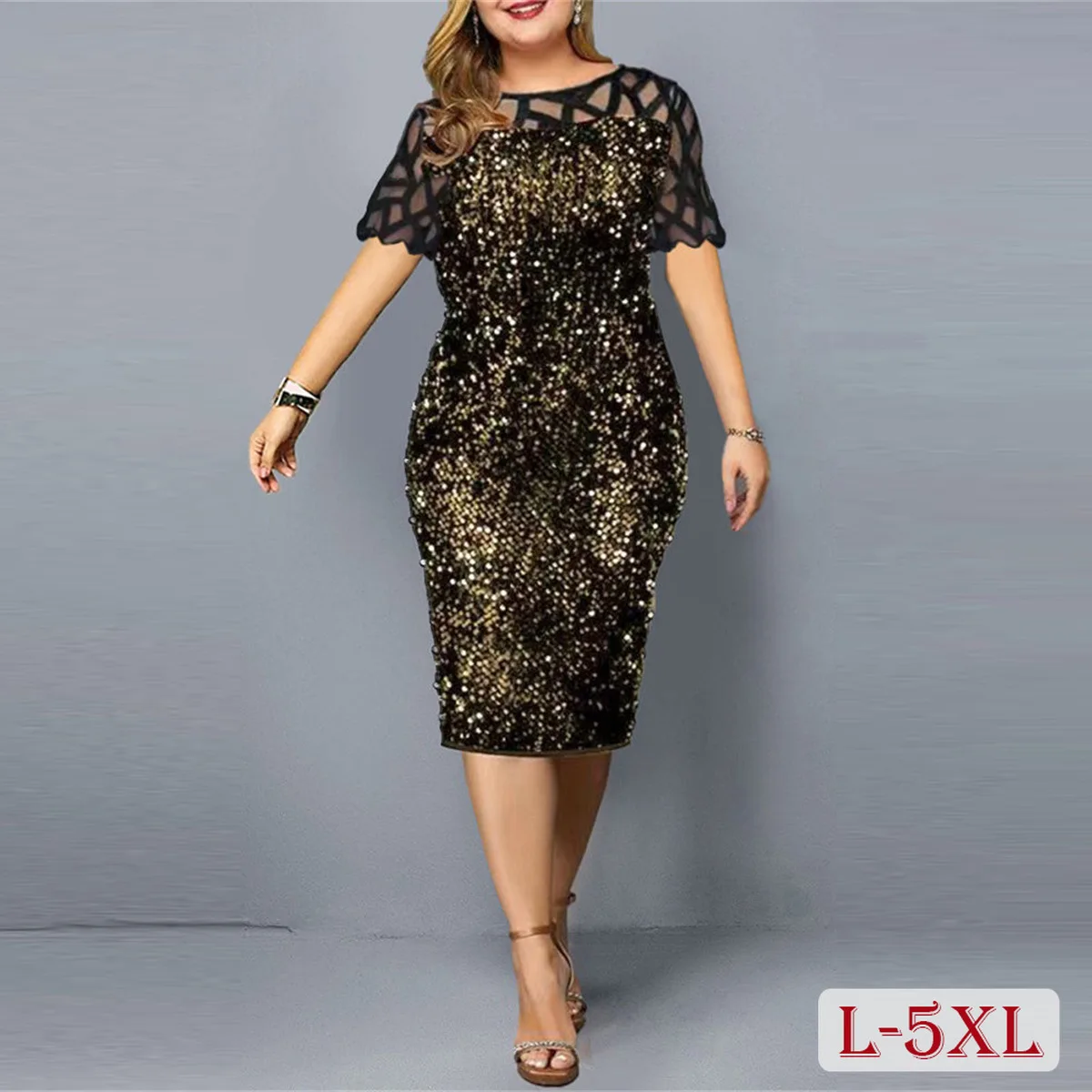 

Women's Sequin Shiny Party Dress, Elegant, Plus Size, Wedding, Evening Dresses, Sexy Lady, Prom, Summer, 5XL