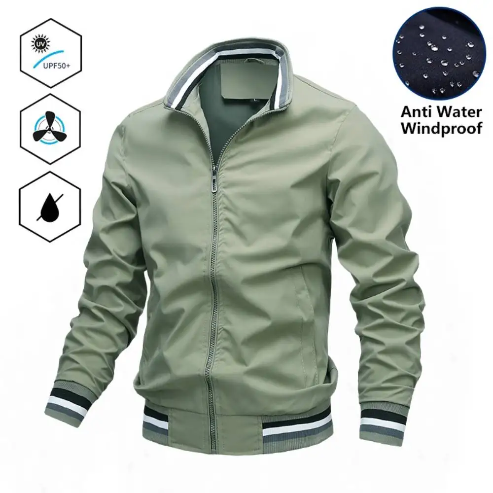 Mens Jacket Windbreaker Bomber Stand Collar Coats Casual Business Male Jackets Military Waterproof Outerwear Solid Color Anorak men s sweater coats cardigans winter jackets cardigan sweaters male stand up collar casual slim fit size 4xl