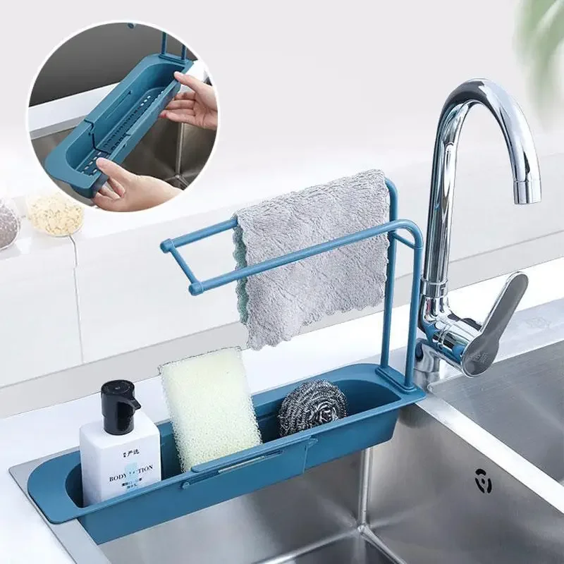 

Telescopic Sink Storage Rack Organizer Soap Sponge Holder Sink Drain Rack Storage Basket Kitchen Gadgets Convenient Tools