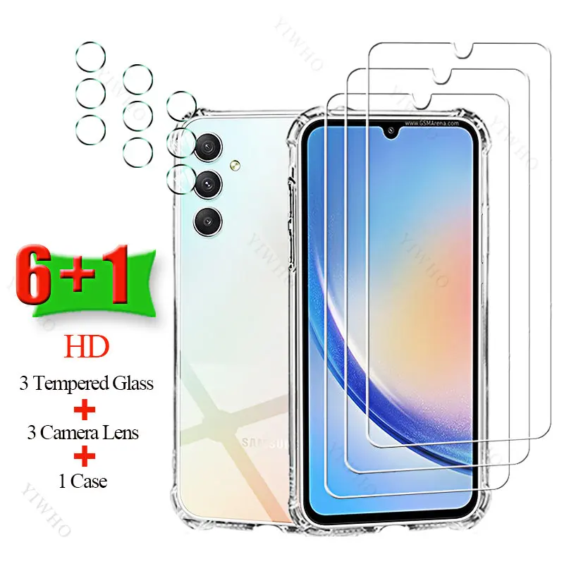 6 + 1 Proteggi Schermo Hd Full Cover In Vetro Temperato Per Samsung Galaxy A34 Soft Case Obiettivo Per Fotocamera Per Sumsung A 34 6.6 "Sm-A346E