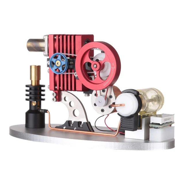 Double Cylinder Double Piston Rocker Arm Linkage Stirling Engine Generator With LED Lamp Beads, Voltage Display Meter 3