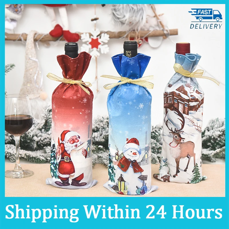 

2022 Christmas Wine Bottle 1pcs New Year Dust Cover Bag Santa Claus Noel Dinner Table Decor Christmas Decorations for Home