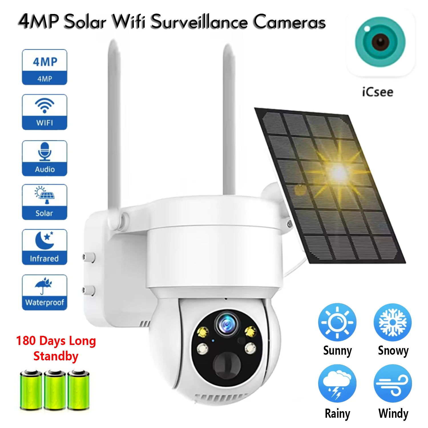 2Mp 1080P Icsee Wireless Wi-Fi Ptz Outdoor Impermeabile Esterno Wifi Video Survalance Pannelli Ad Energia Solare Telecamera Di Sicurezza Cctv