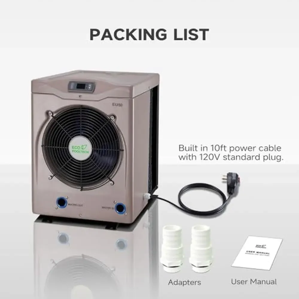 Swimming Pool Heat Pump Heater Above Ground Pools Up to 5000 Gal Max Output 16184 BTU/hr Extend Swimming Season Low Operating