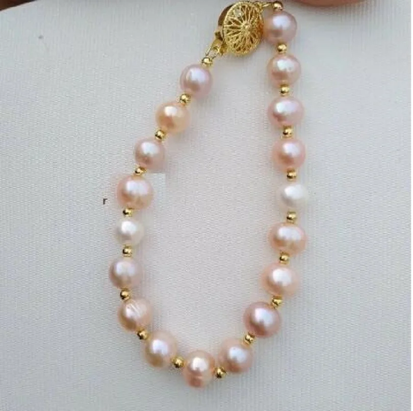 

Классический натуральный жемчужный браслет AAA 9-10 мм, Розовый жемчуг ЮЖНОГО МОРЯ 7,5-8 дюймов