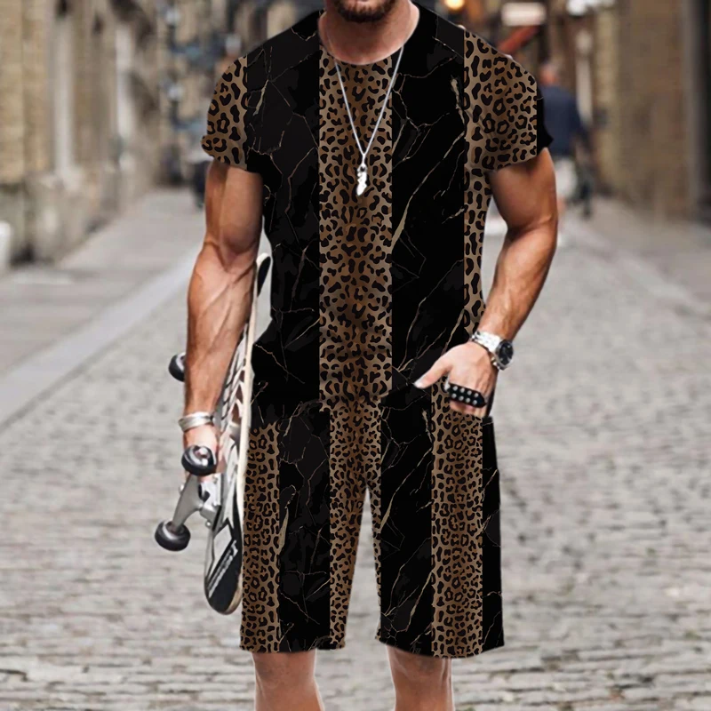  Ƽ ݹ Ʈ Tracksuit Leopard Print Funny Street Tops м ĳ־ ݼҸ 2022 New O Neck Summer 3D Printed