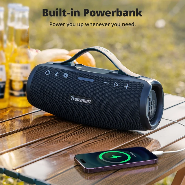 Top Tronsmart Mirtune S100 Speaker 50W Bluetooth Speaker with IPX7 Waterproof, APP Control, Built-in Powerbank & Retractable 5