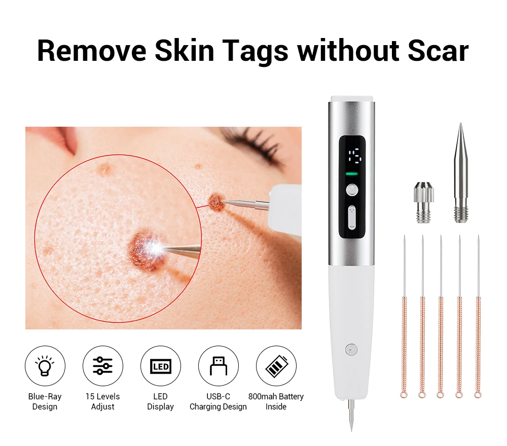 Skin tag remover warts eliminator lcd plasma pen papillomas electric laser tattoo removal freckle dark spot mole cauterizer kit