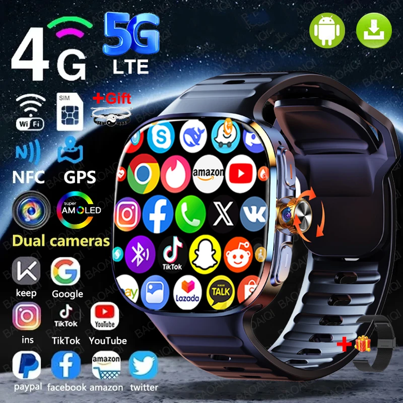 5G/4G Full Network Smart Watch AMOLED Screen Video Call 16GB+256GB RAM 2100mAh Google Play WIFI NFC GPS Smartwatch Charging Case_voghion.com