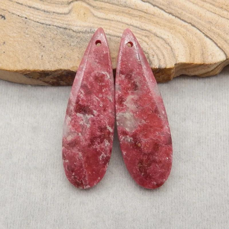 Semiprecious Natural Stone Norwegian Thulite Water Droplet Fashion Jewelry Women Earrings Accessories 38x12x5mm 8g