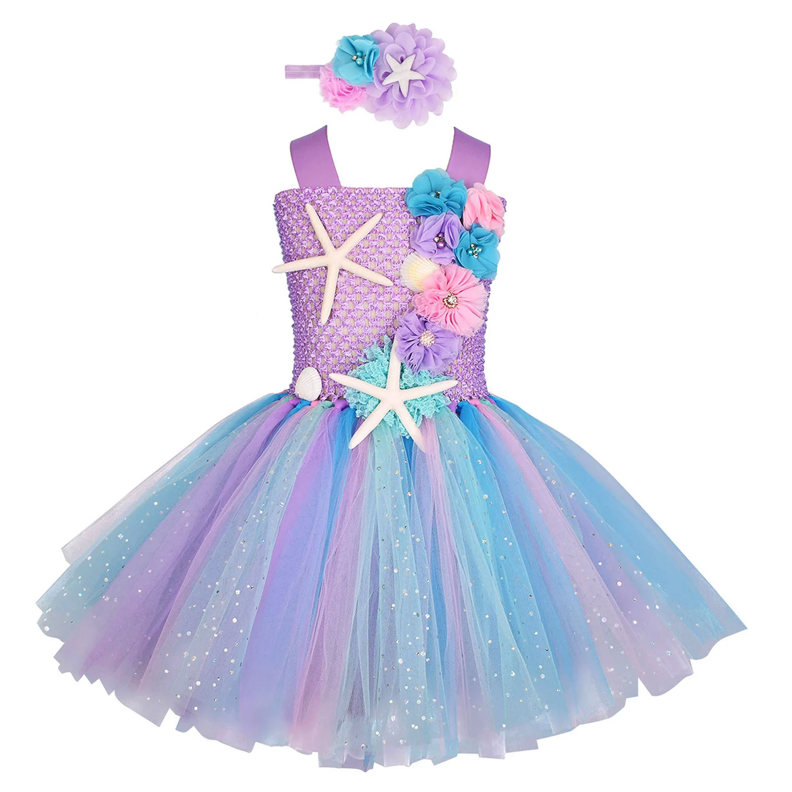 thumbnail image 1 of Vestido de princesa de pez para niñas pequeñas, falda tutú de malla de arcoíris, trajes de lentejuelas de escamas de pez, fiesta de verano, graduación, Halloween, 1 of 4