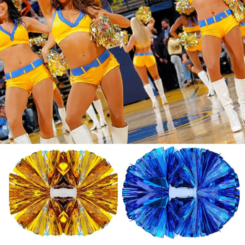 Double-headed Metallic Pom Poms Cheerleading Flower Ball With Handle Team Sports Spirit Party Kids Adults Cheer Pompoms